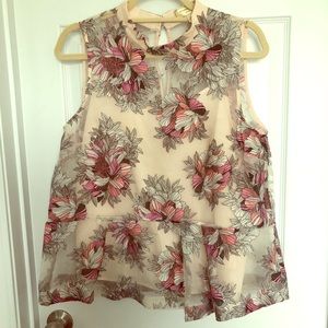 Anthropologie peplum high neck floral blouse